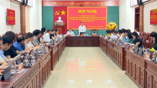 Ban Thường vụ Thành ủy Thái Nguyên làm việc với 10 phường khu vực phía Nam, Tây Nam của thành phố Thái Nguyên