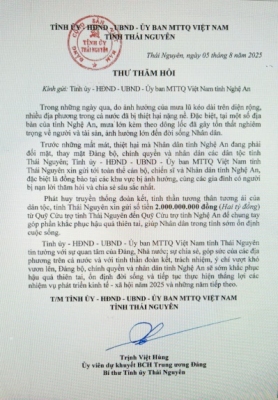 Thái Nguyên hỗ trợ 4 tỷ đồng giúp Nghệ An, Điện Biên và Sơn La khắc phục hậu quả thiên tai