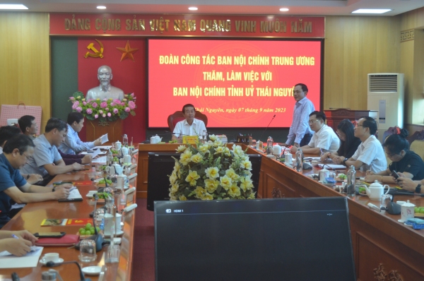 Đoàn công tác Ban Nội chính Trung ương thăm, làm việc với Ban Nội chính Tỉnh uỷ Thái Nguyên