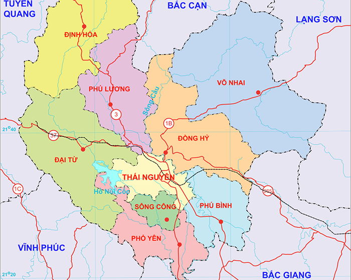 Bản đồ tỉnh Thái Nguyên