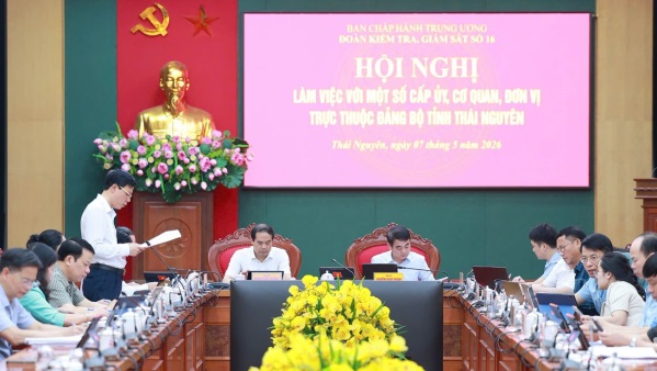 Đoàn kiểm tra, giám sát số 16 của Bộ Chính trị làm việc tại tỉnh Thái Nguyên