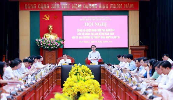 Công bố Quyết định kiểm tra, giám sát đối với Ban Thường vụ Tỉnh ủy Thái Nguyên
